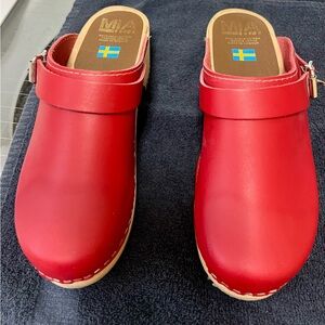 MIA Red Leather Clogs with Buckle Strap NEW